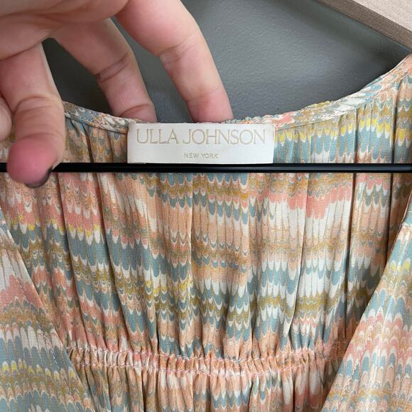 Ulla Johnson Bendetta Dress in Opal Sz 4 Peach Cream Blue Silk Chiffon Ruffles - Picture 11 of 16